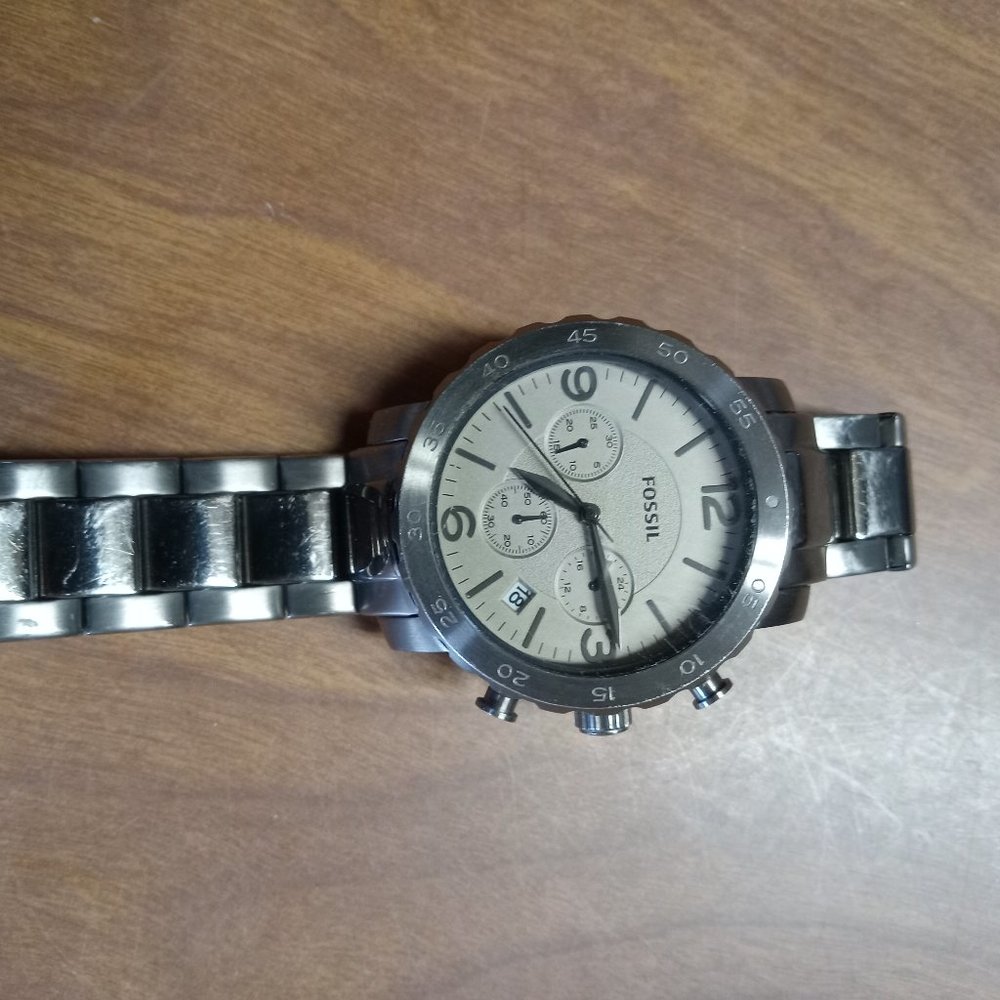 Fossil 3 Dial Watch with black stainless steel wrist band